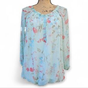 Lola Silk Floral Blouse Made In Italy Boho Peasant Style Top, Size L